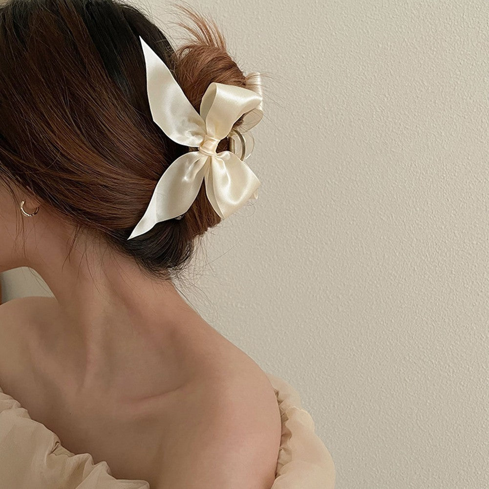 Cream Satin Bow Hair Gripper Accessory