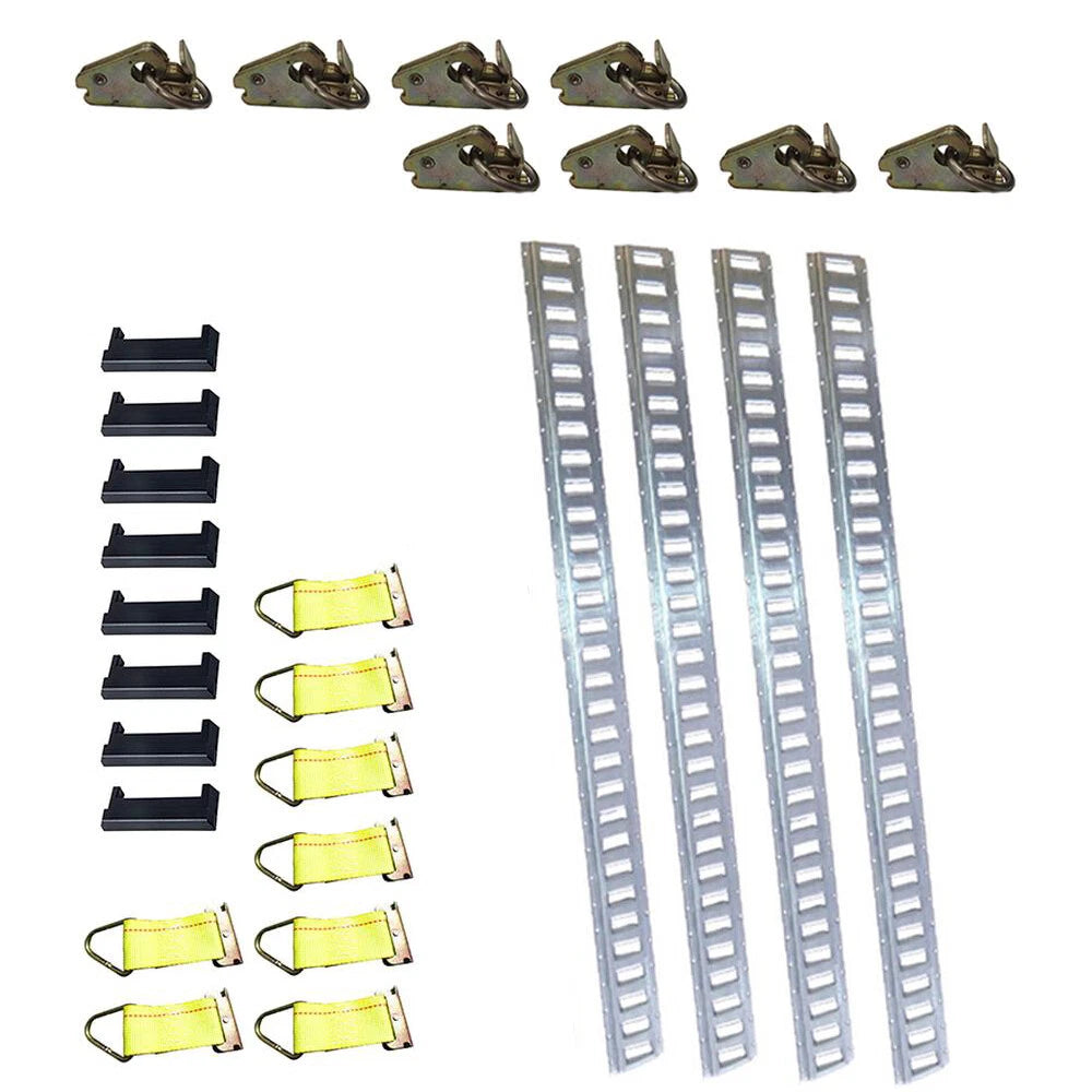 E-track Tie-down Kit 4 Galvanized 8' Horizontal E Track Rails 8 End