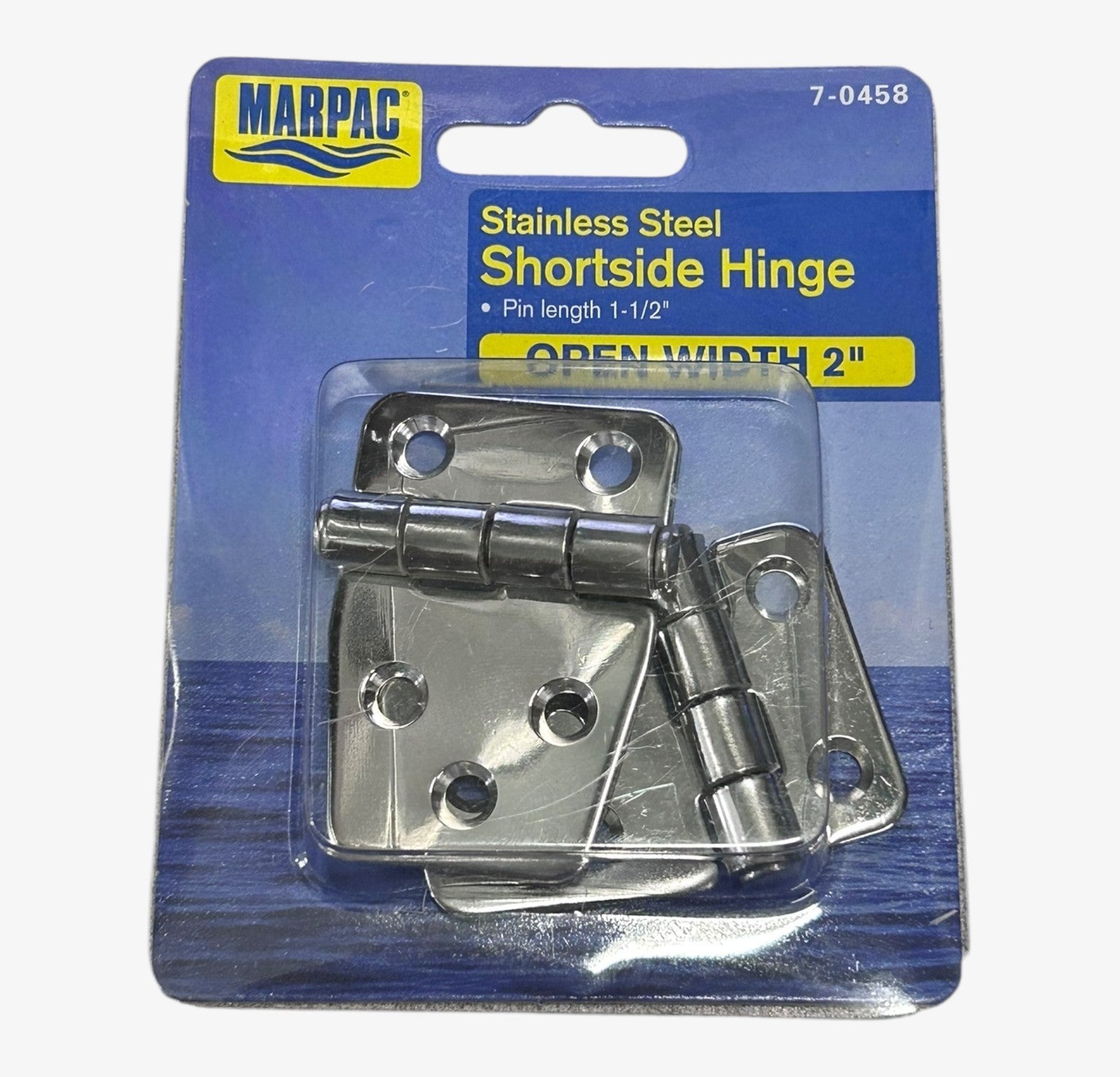 Marpac 7-0458, Stainless Steel Shortside Hinge 1 1/2'', Open Width 2''