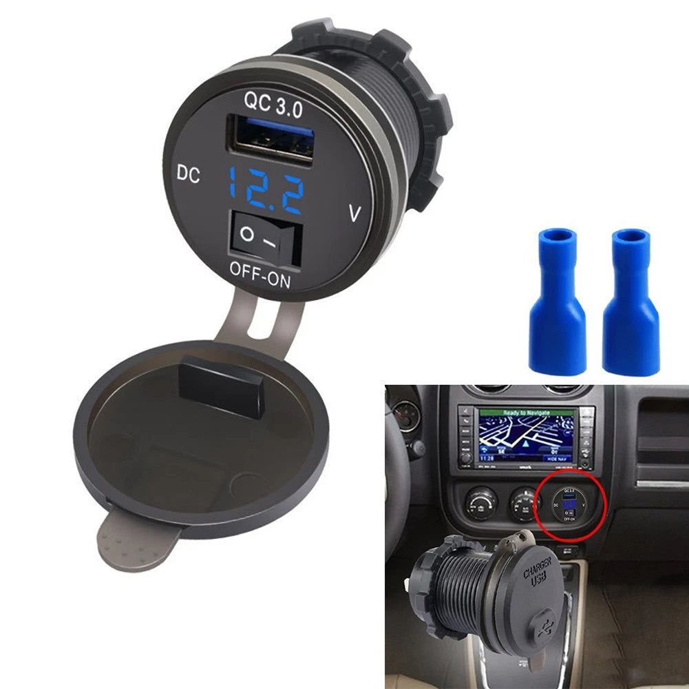 Car Charger Abs Black On&amp;off Switch Usb Fast Charging Usb Socket