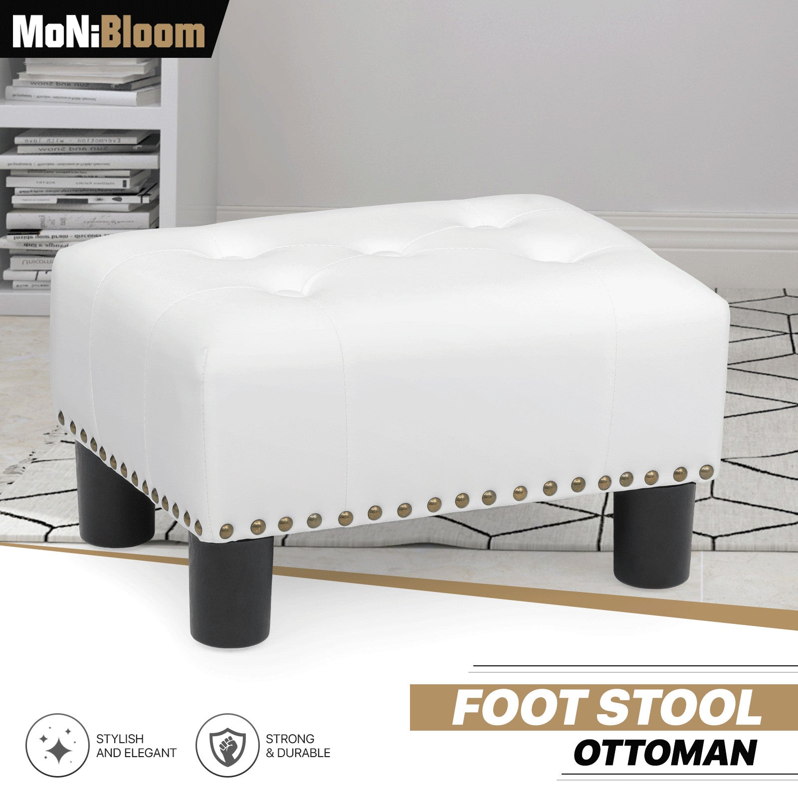 15" White Small Ottoman Tufted Poufs Leather Lift Top U