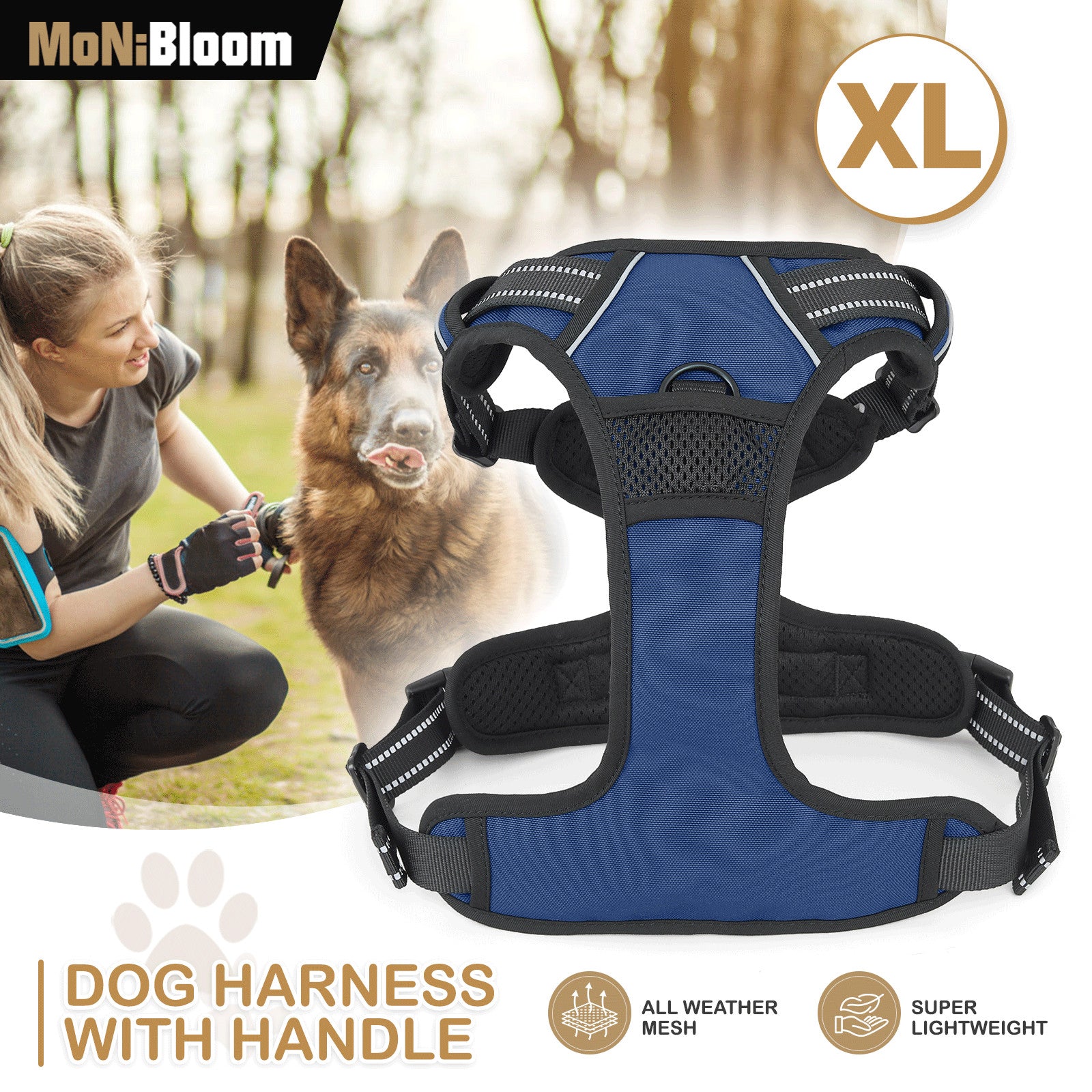 Navy Blue No Pull Adjustable Reflective Dog Pet  Harnes