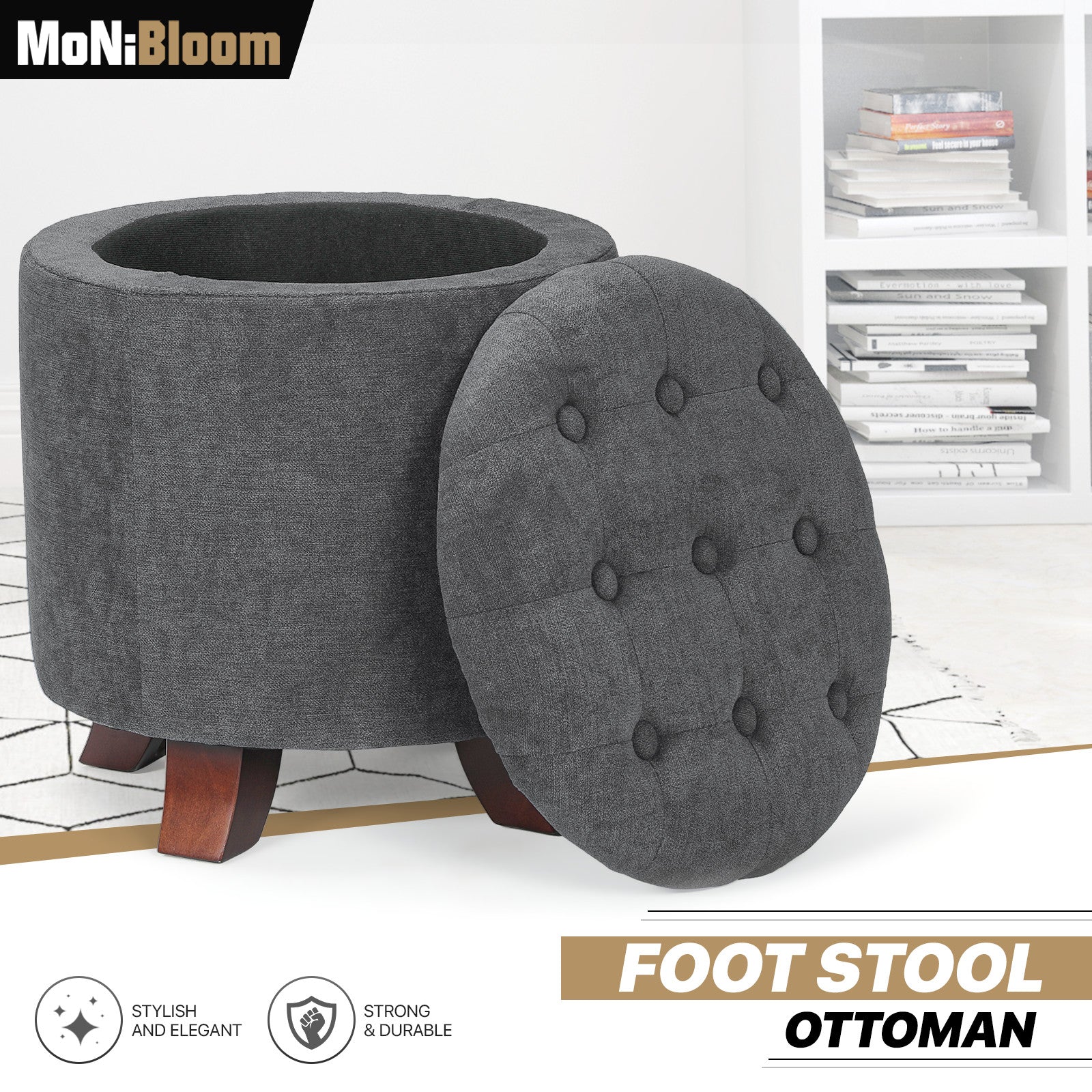 Dark Gray Lift Top Storage Ottoman
