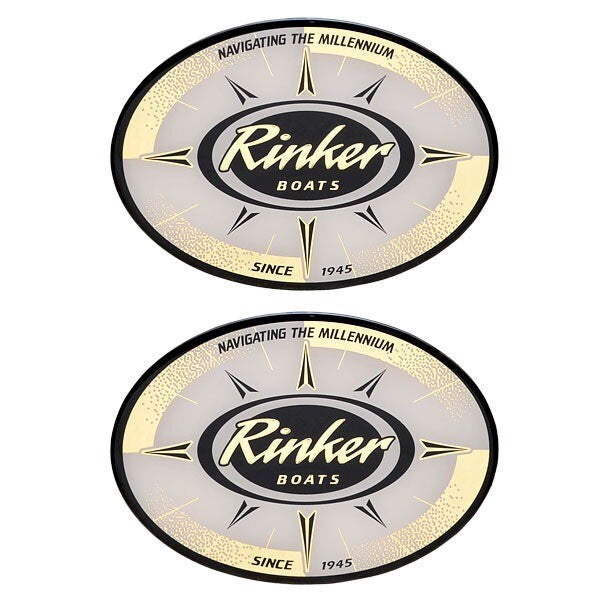 Rinker Boat Raised Decals Gold / Black / White 6 x 4 1/4 Inch 2PC by Rinker