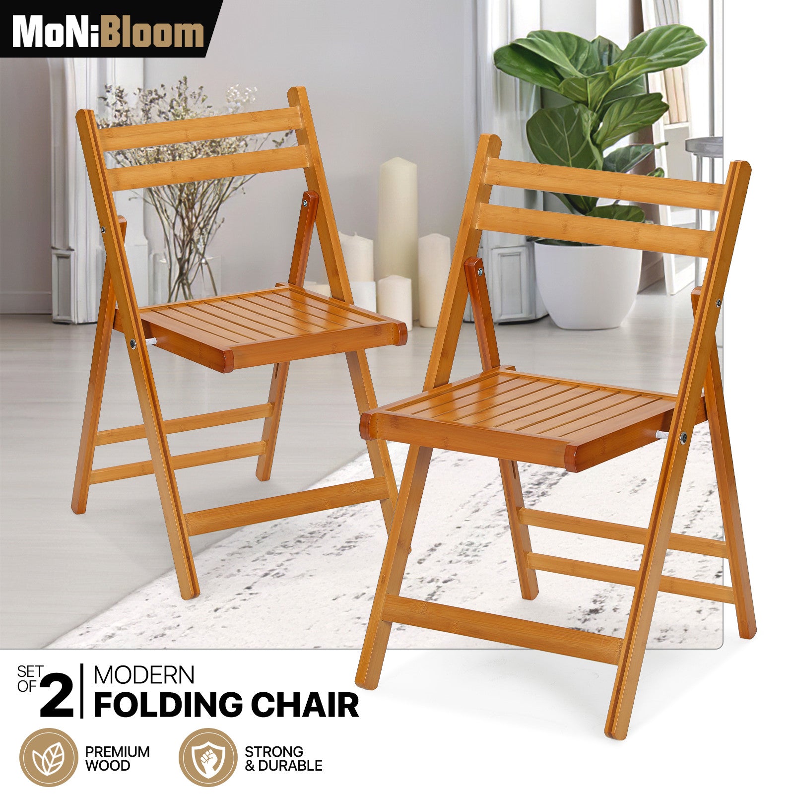 Set of 2 Foldable Wooden Dining Chairs