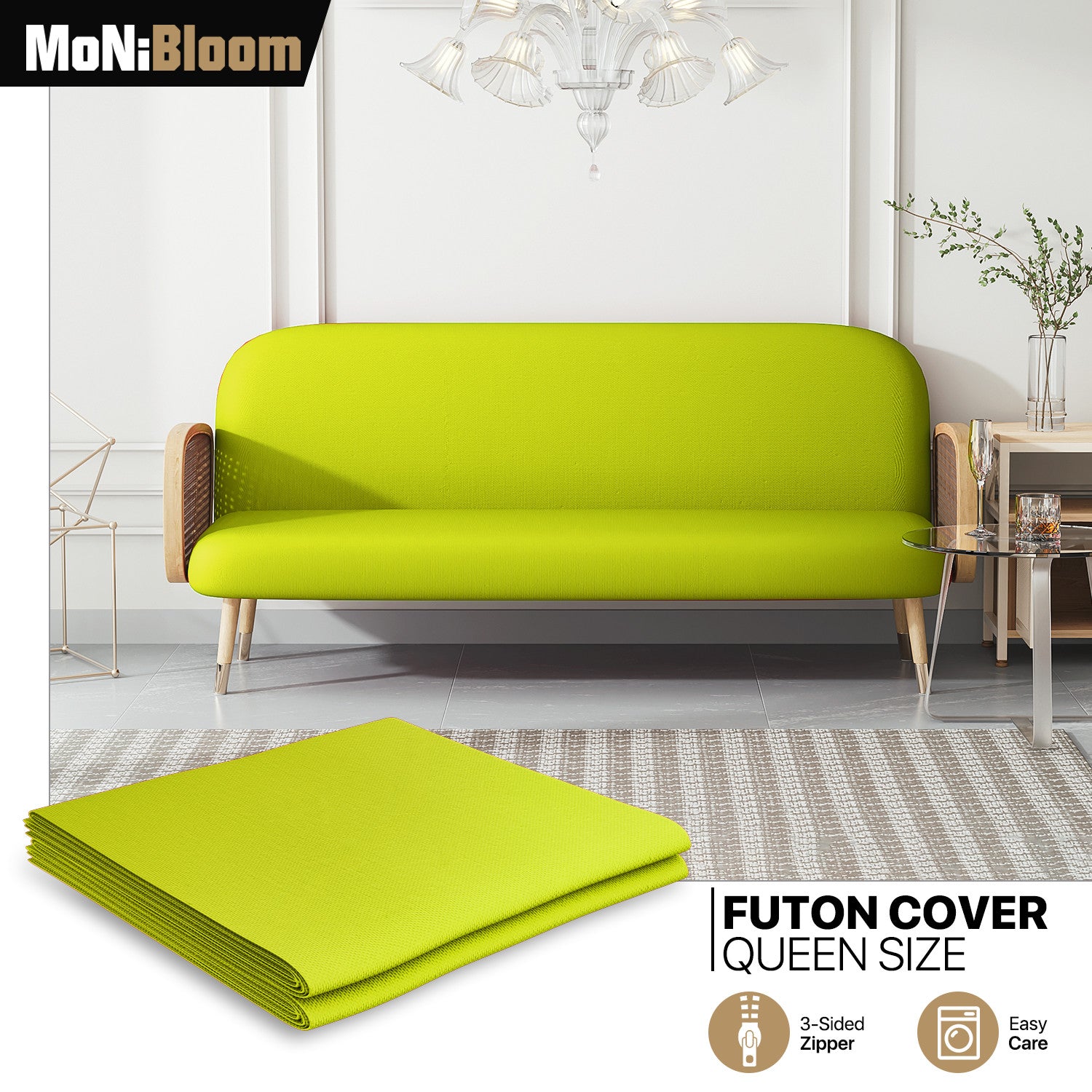 Lawn Green Queen Size Slipcover Armless Stretch Futon C