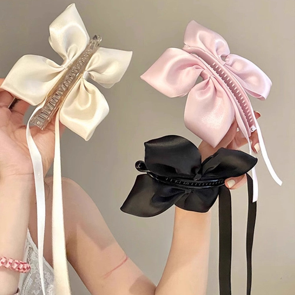 White Satin Bow Twist Hairpin