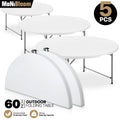 5 Pack White 5 FT Foldable Round Table