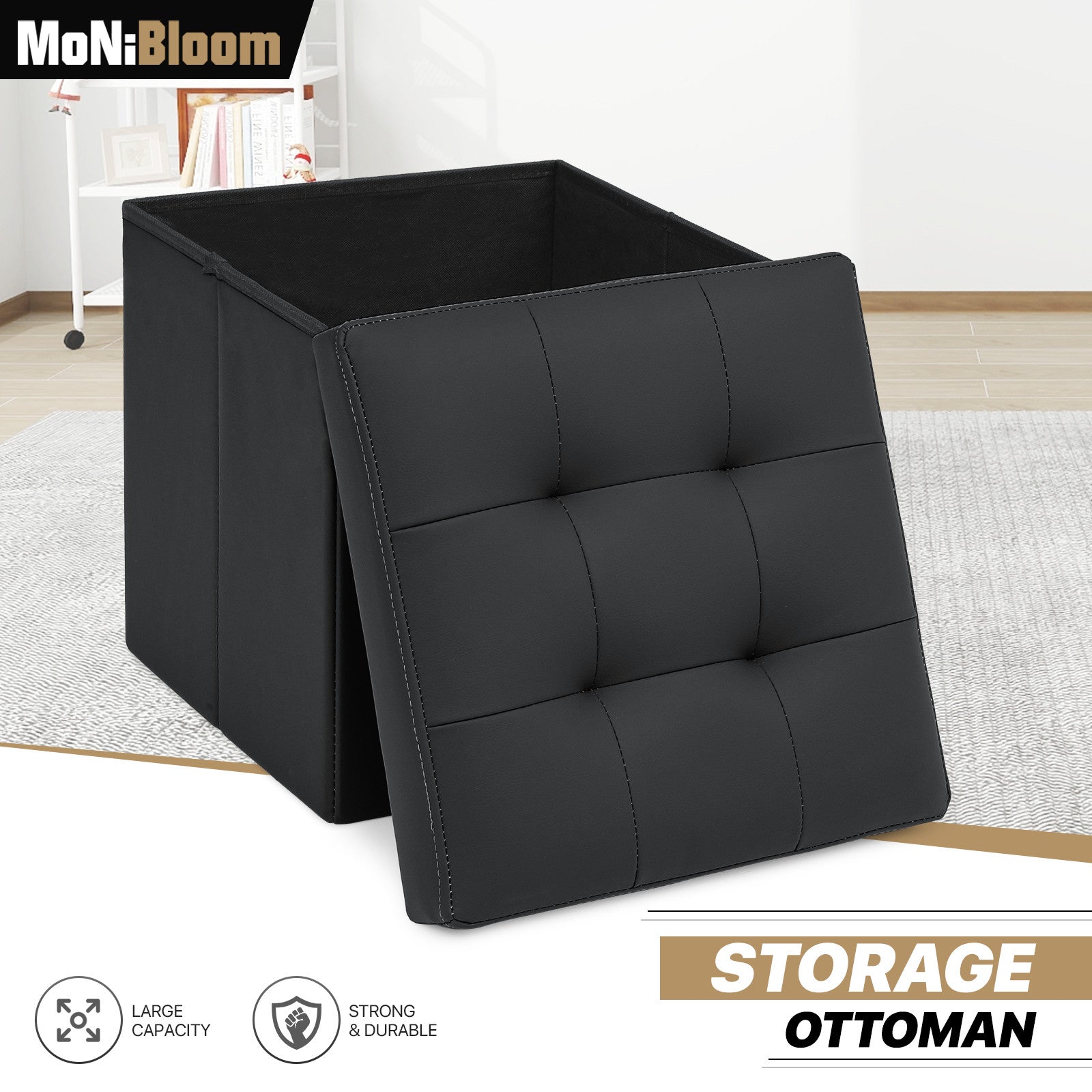Black Storage Ottoman Cube for Home Décor
