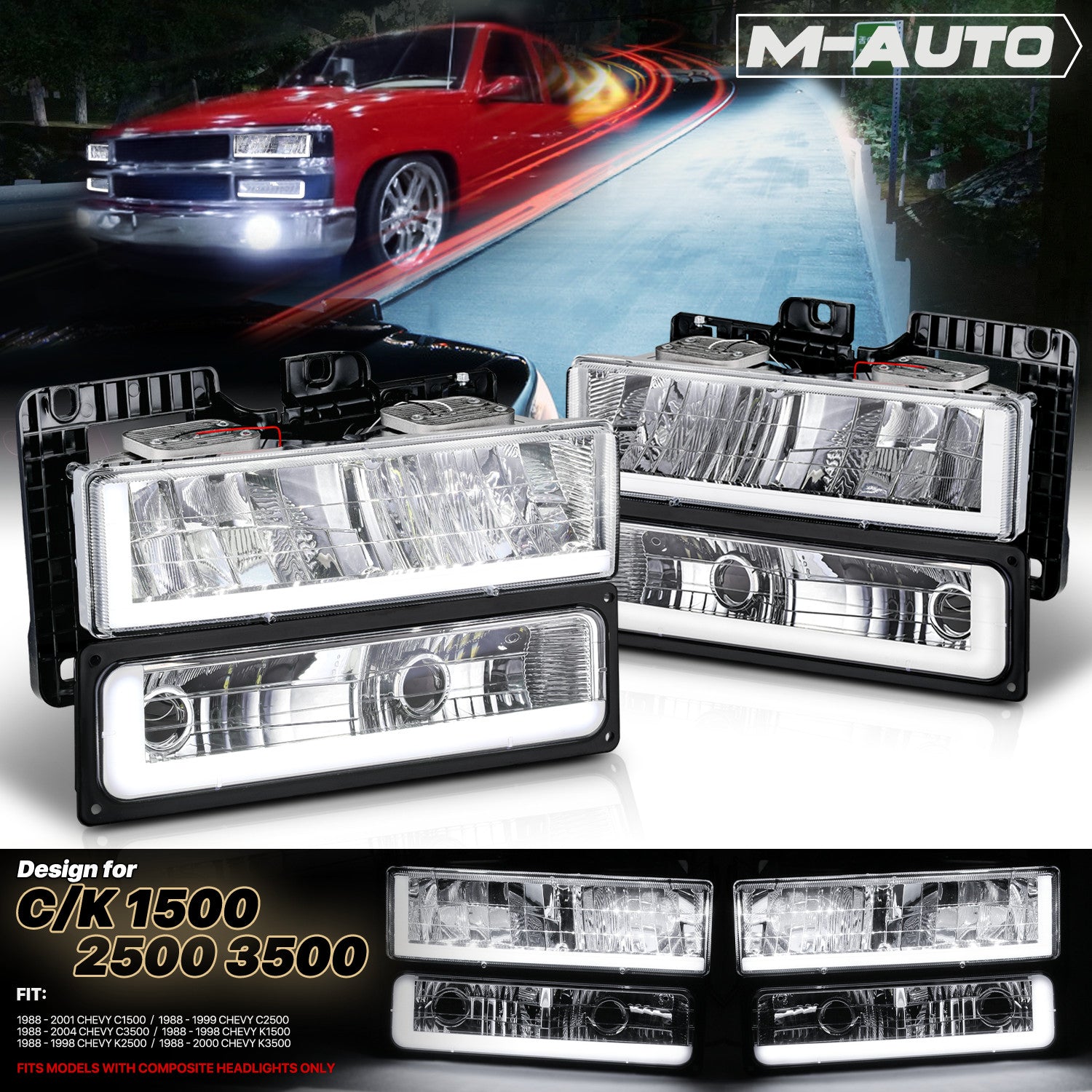 Chrome Housing Headlight [LED Hi/Lo BEAM+DRL LIGHT BAR]