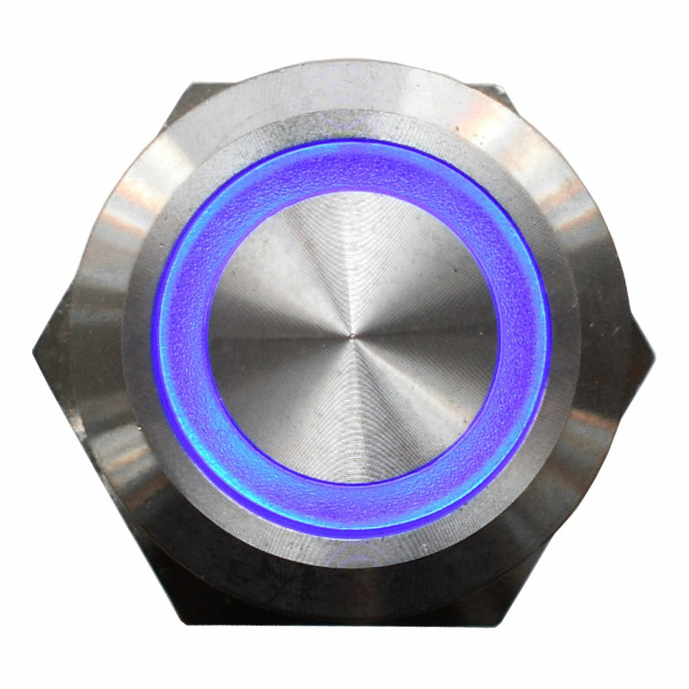 Bluewater Boat Off-On Push Button Switch | 12V Blue LED 7/8 InchOpens 