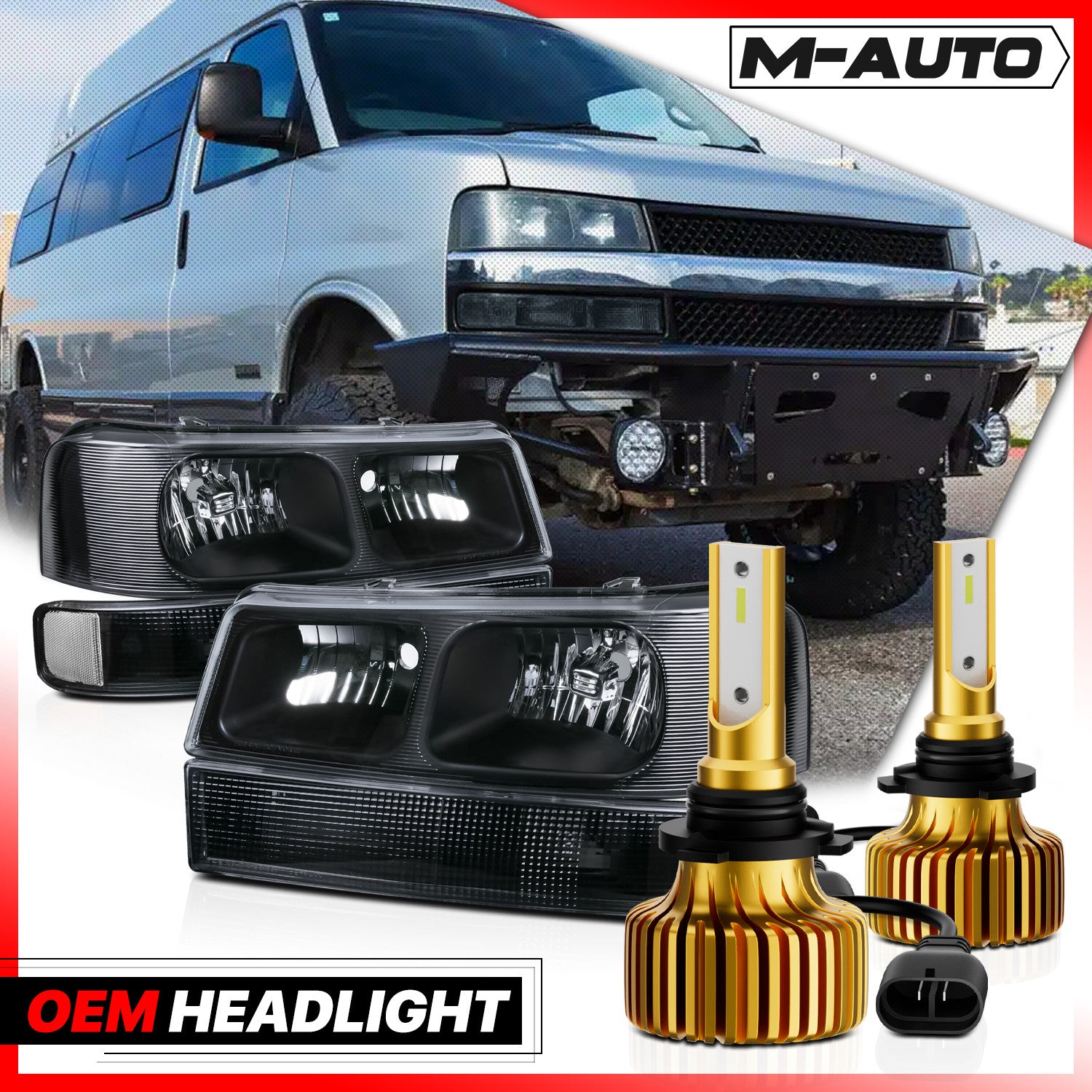 Black[HEADLIGHT+BUMPER+6500K LED BULB]Clear Corner Ligh