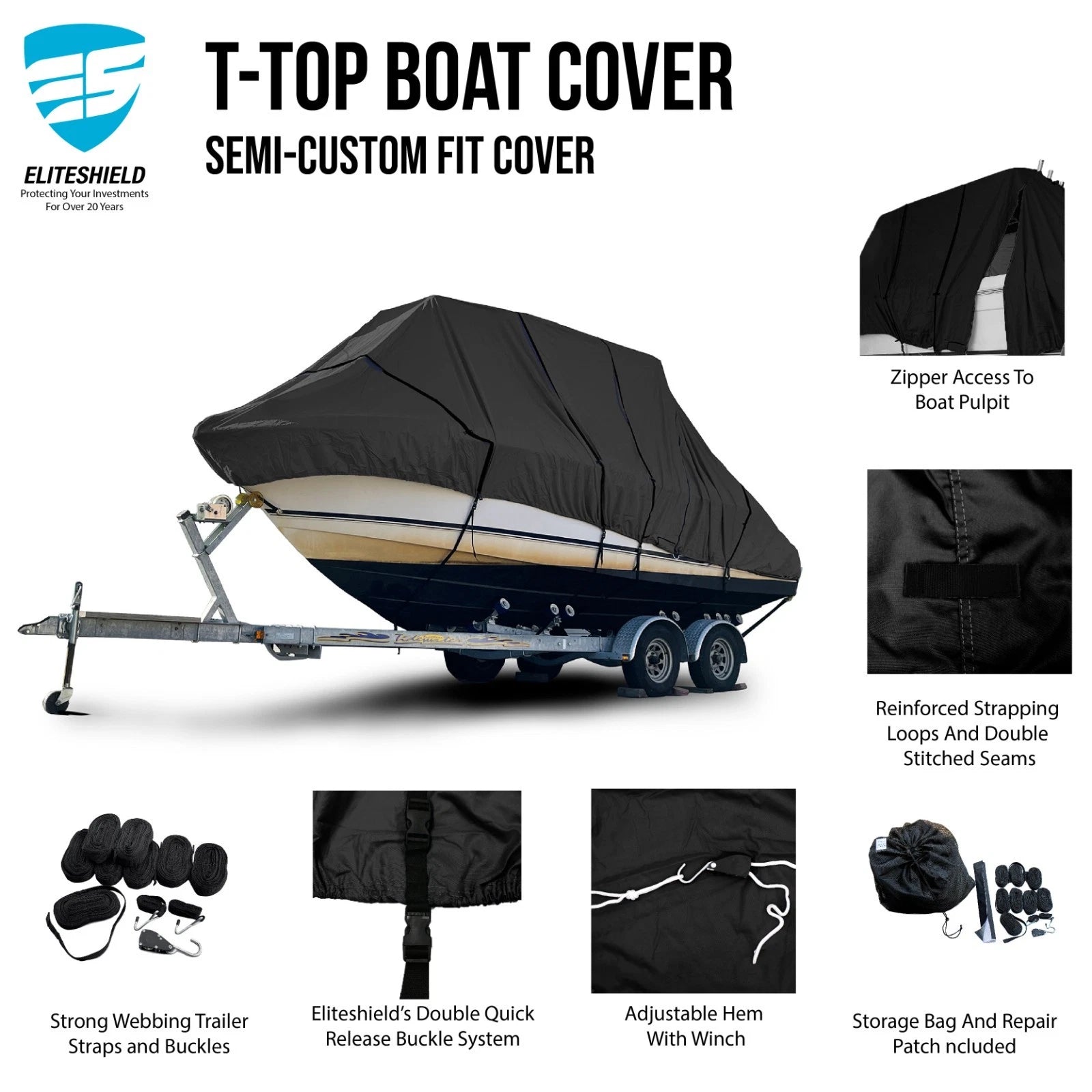 Atlantic 215 Cc Center Console Fishing T-top Hard-top Bay Boat Cover