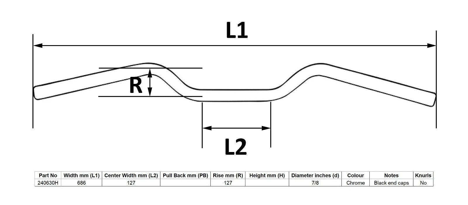 Handlebar 7/8" T-bar Universal 6" Rise 3" Rake Pull Back In Middle