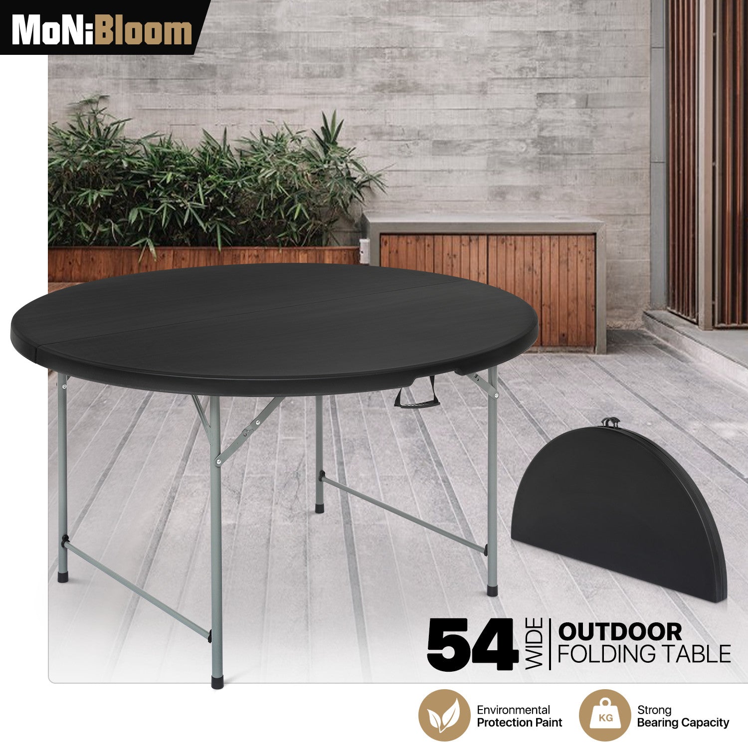 Black 4.5 FT Round Folding Table for Camping