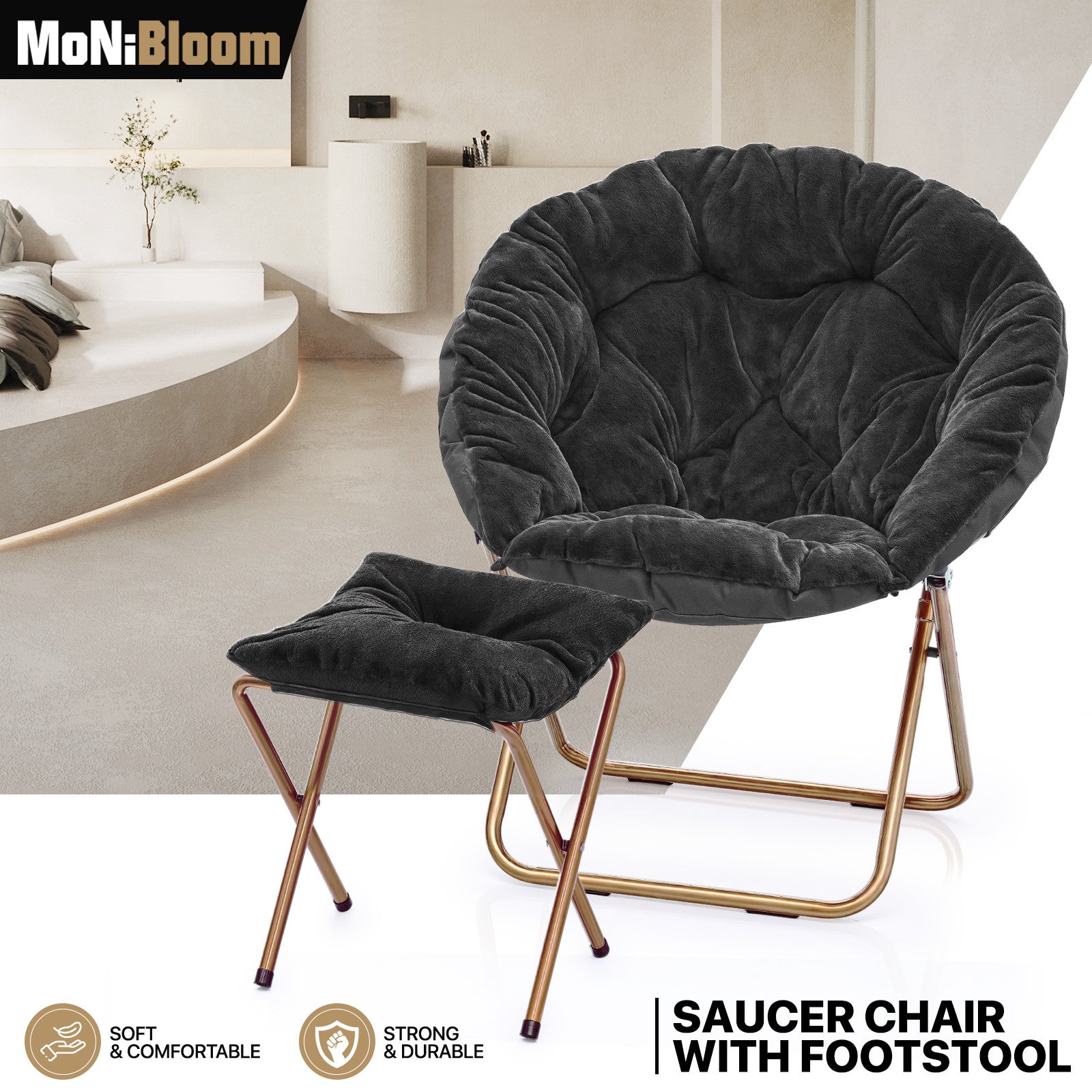 Black Faux Fur Folding Lounge Chair