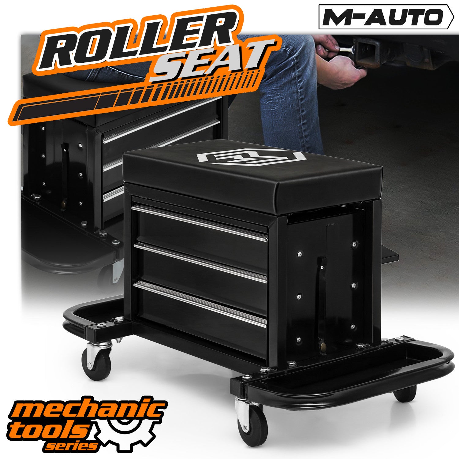 3 Drawer Tool Tray Garage Vehicle Stool