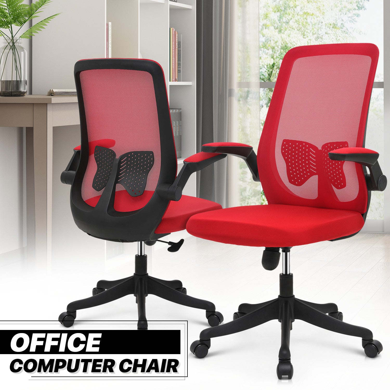 Red Mesh Office Chair Set with Arms