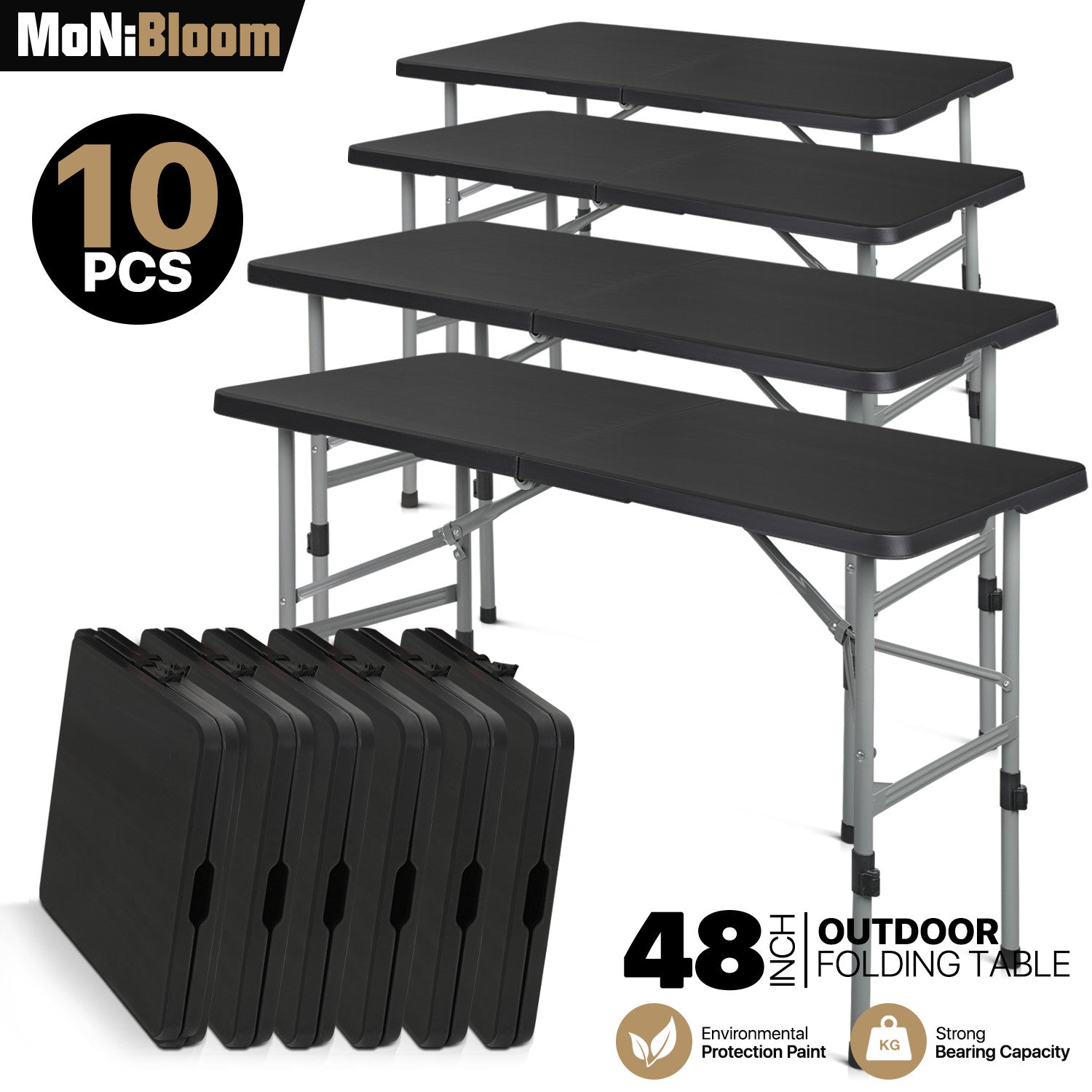 10 Pack [4 FT FOLDING PLASTIC DINING TABLE] Portable Ad