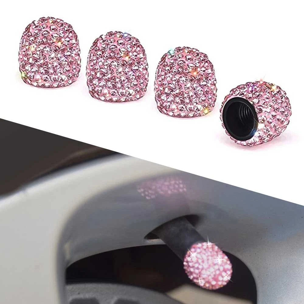 Air Valve Cap Anti-rust Cap Car Clay + Rhinestone Dust-proof Pink
