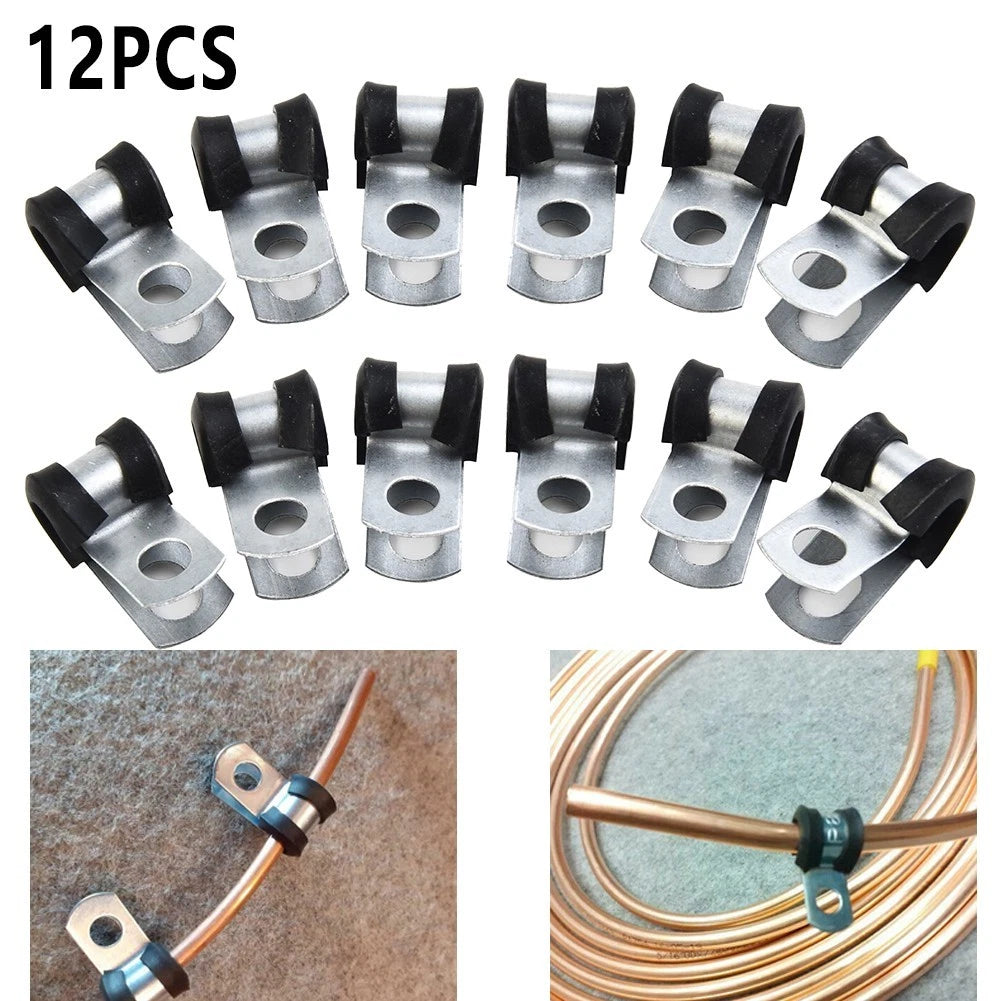 12 Pcs/set Brake Pipe Clips Rubber Lined P Clips 3/16 (4.7mm) Lines