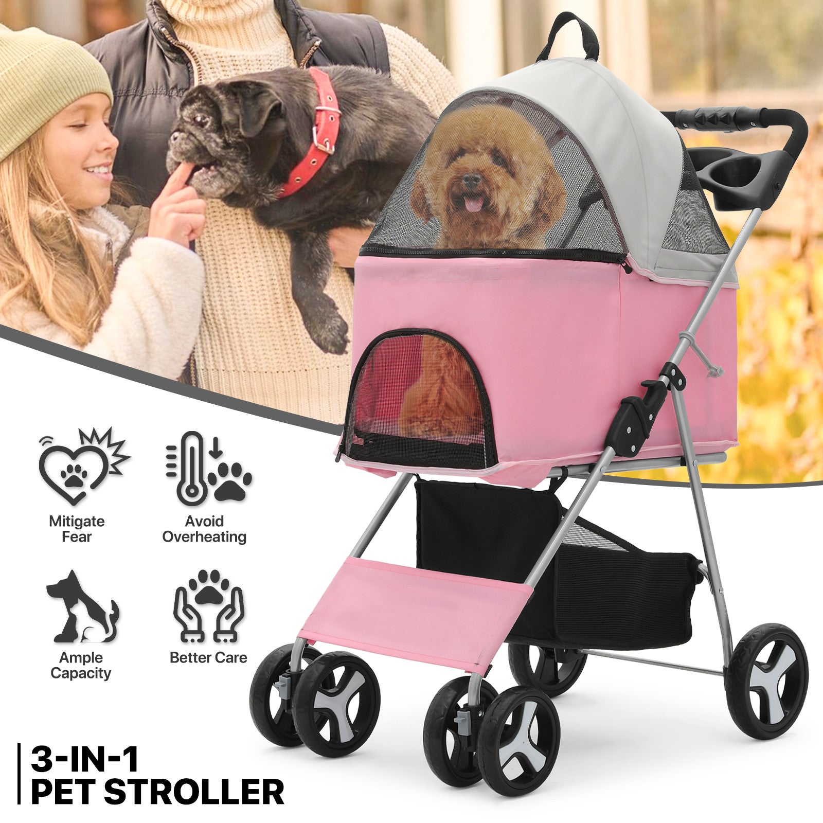 Detachable Basket Dog Stroller