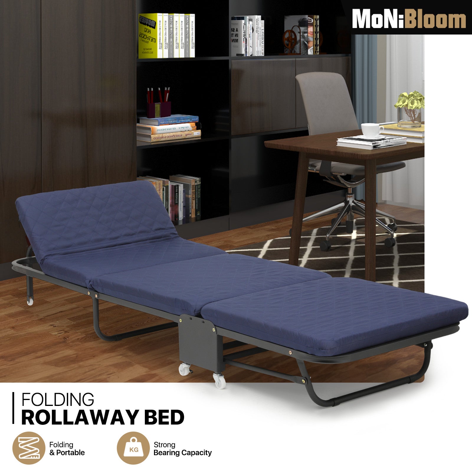 Navy Blue Adjustable Backrest Sleeping Bed with Carry Bag