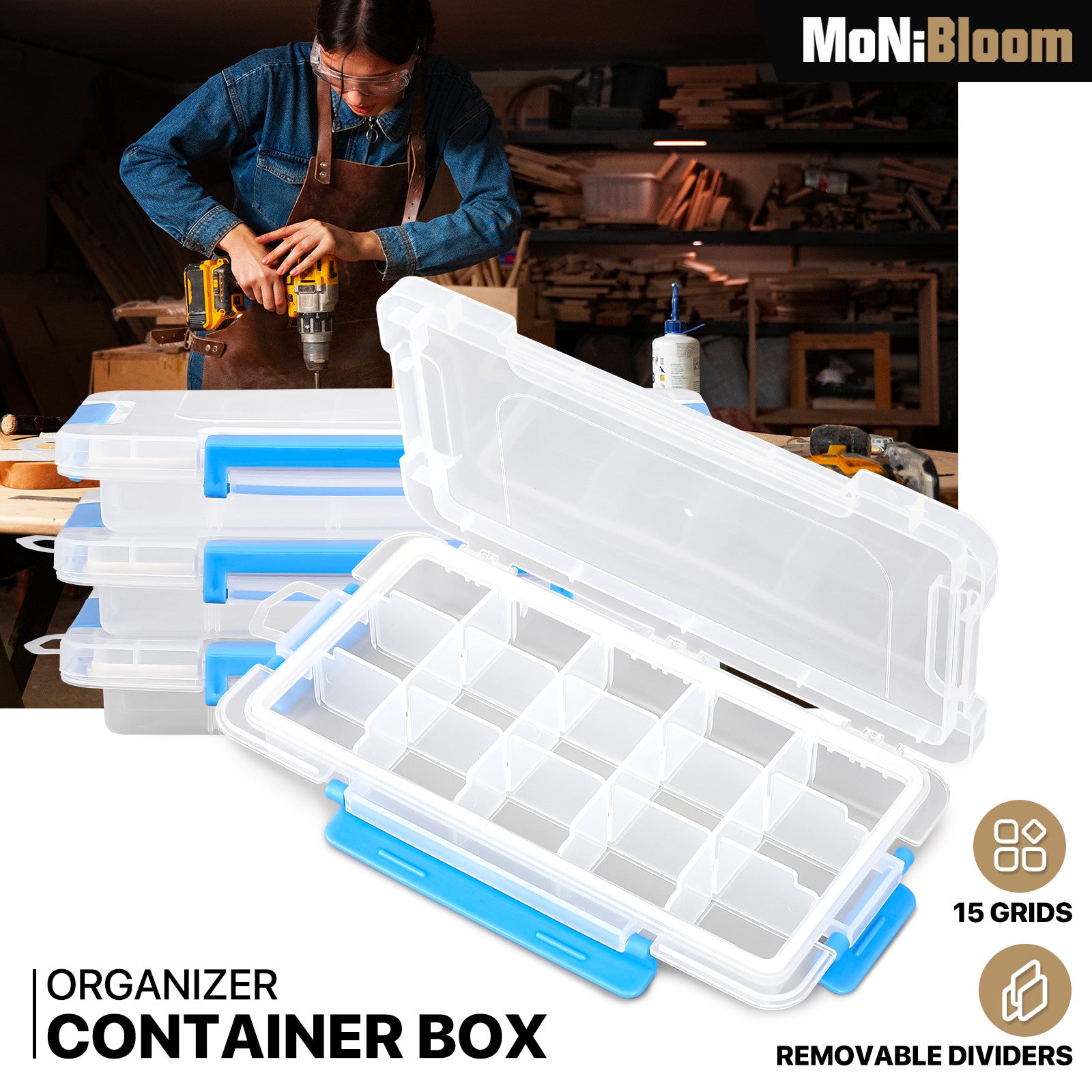 Durable Plastic Storage Box with Adjustable Divider