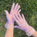 Black Mesh Gloves with Lace Design