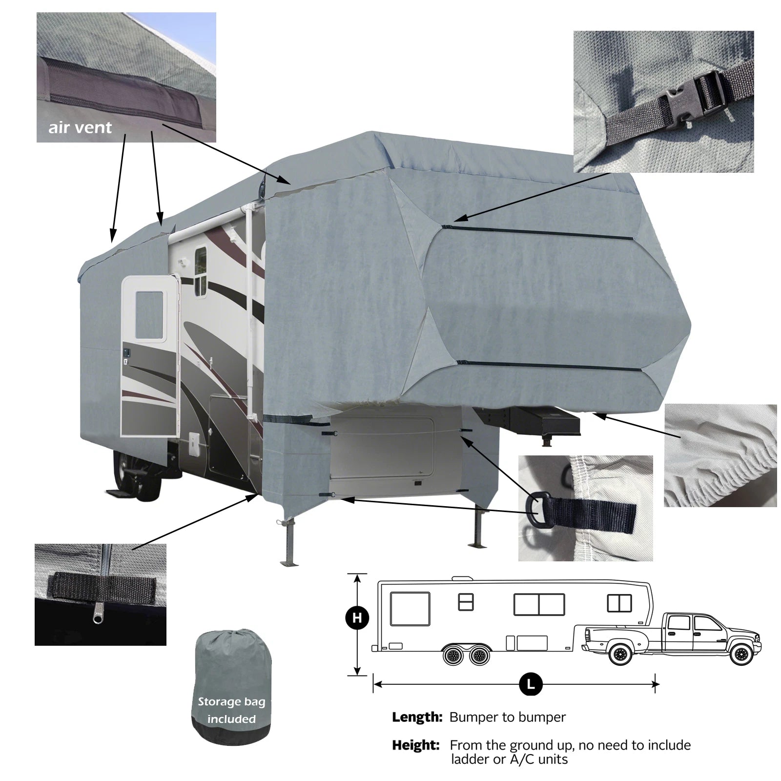 Deluxe 4-layer 5th Wheel Rv Motorhome Storage Cover Fits 37'- 40' L