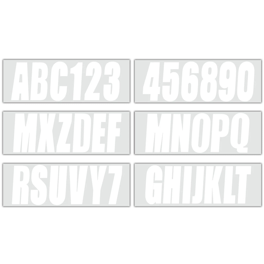 White Decals for Boat Registration Letters & Numbers A-Z & 0-9, 4 Sets
