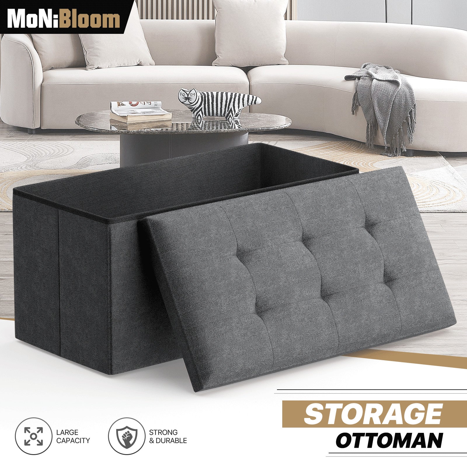 30" Dark Gray Folding Storage Ottoman