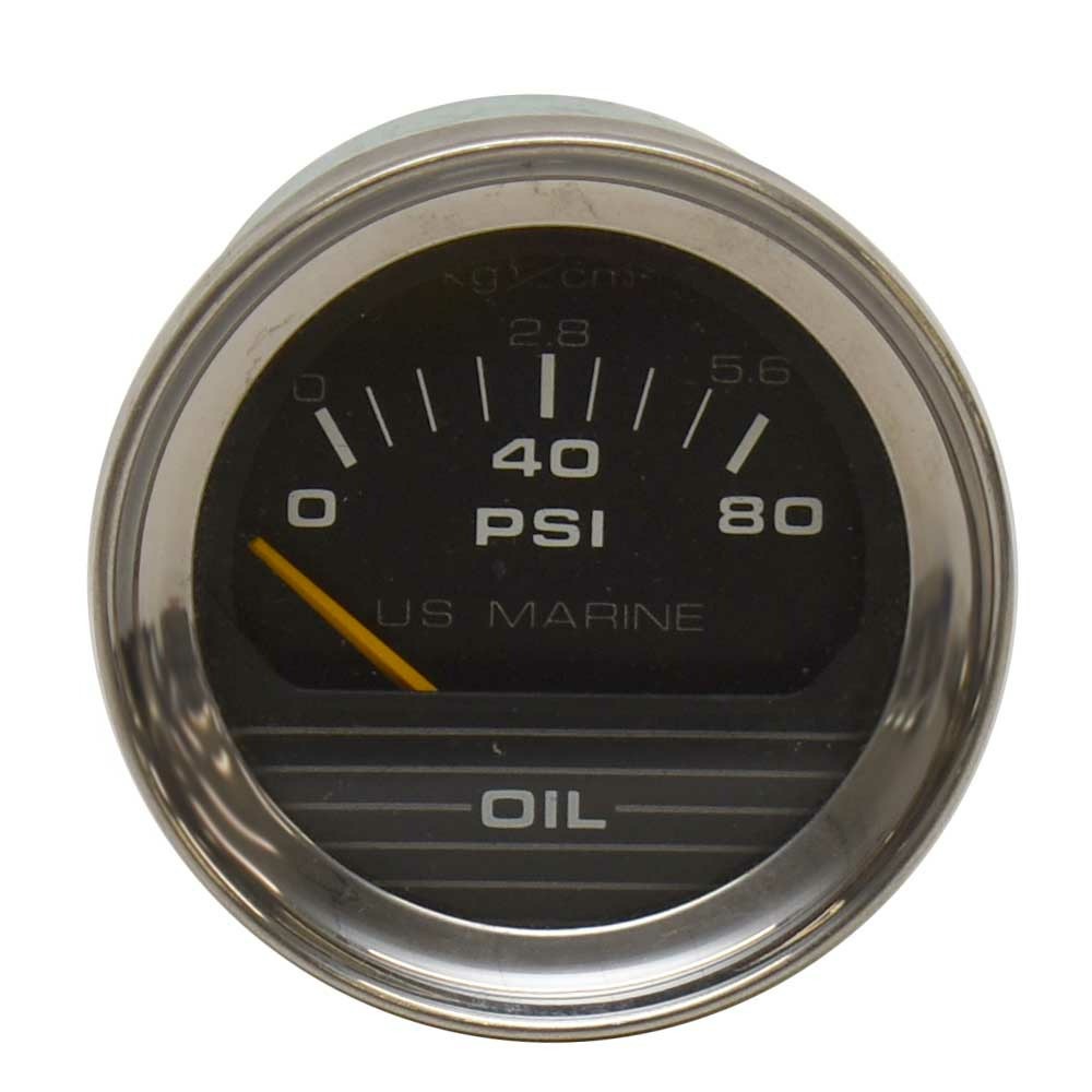 Boat Oil Pressure Gauge 2 Inch Silver Black by US Marine