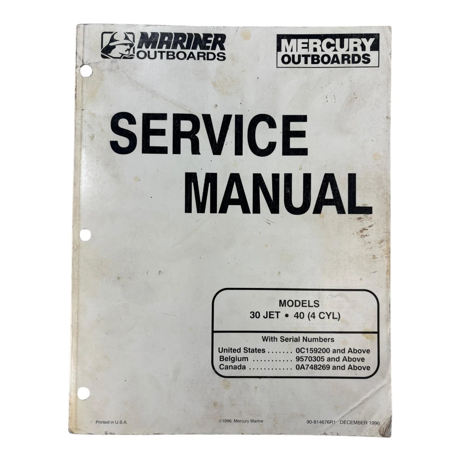 Mercury Mariner Outboards 90-814676r1, 30 Jet/40 4 Cyl Service Manual