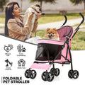 Pink Foldable Dog Stroller with Canopy