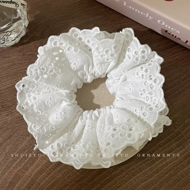 Lace Polka Dot Hair Scrunchies for Women