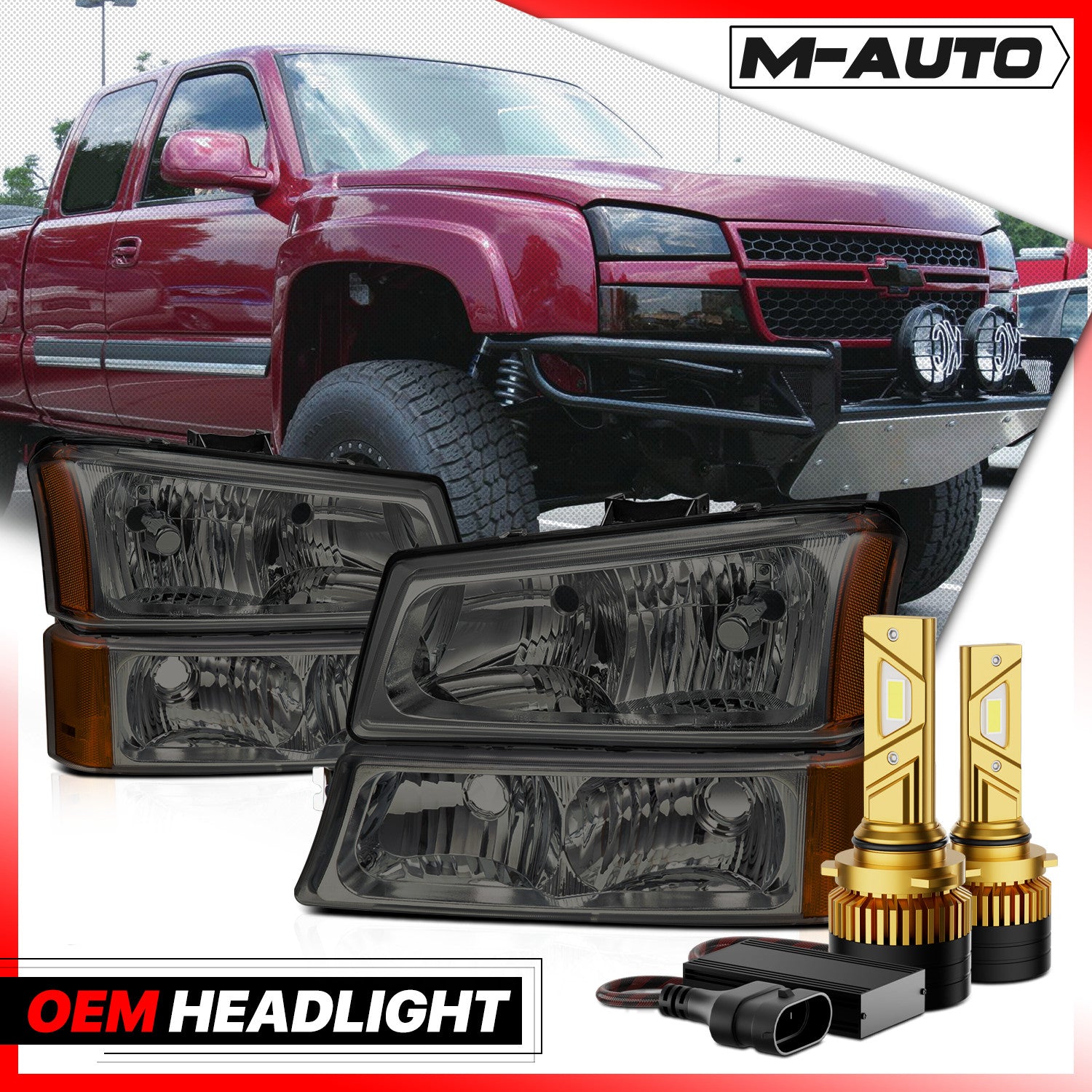 Smoke Headlights with 6500K LED Bulb for 03-07 Silverado