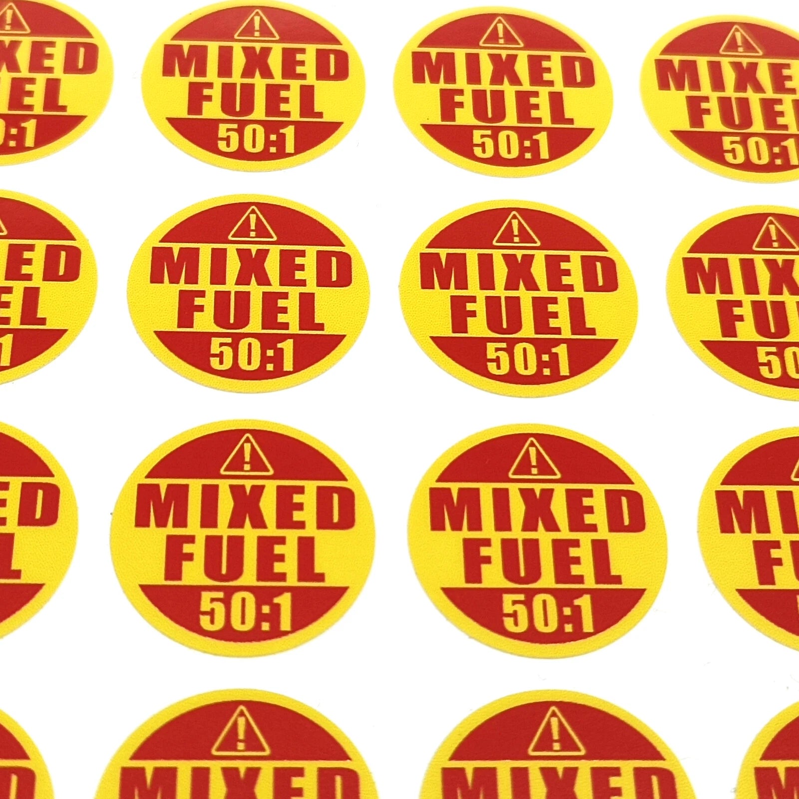 Mixed Fuel 1" Round 50:1 Decal Sticker for Gasoline Fuel - 42 Pcs