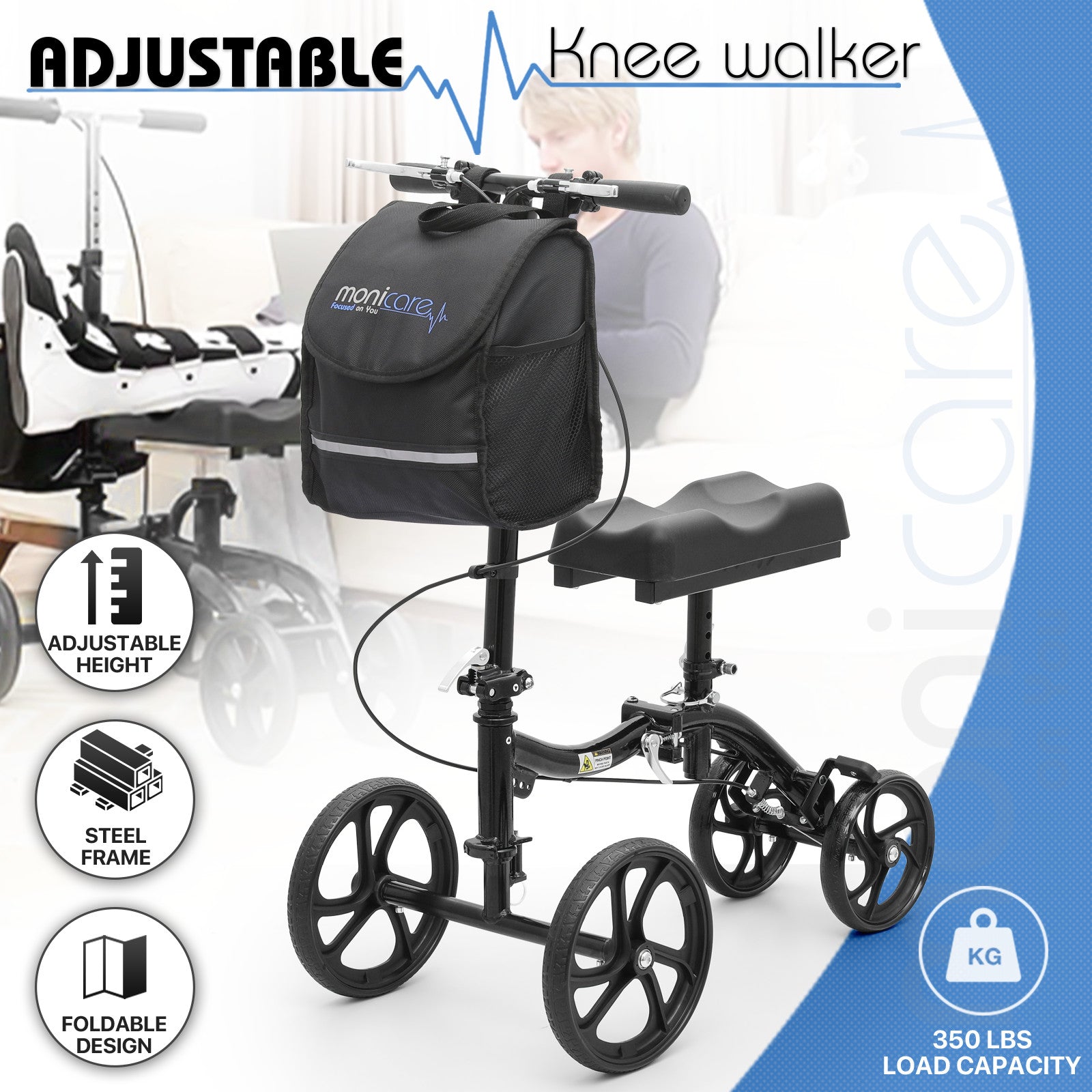 Folding Steerable Medical Scooter Crutch