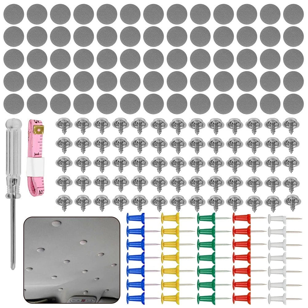 65pcs Car Roof Buckles Fixing Screw Fabric Buckle Rivets Retainer Cap