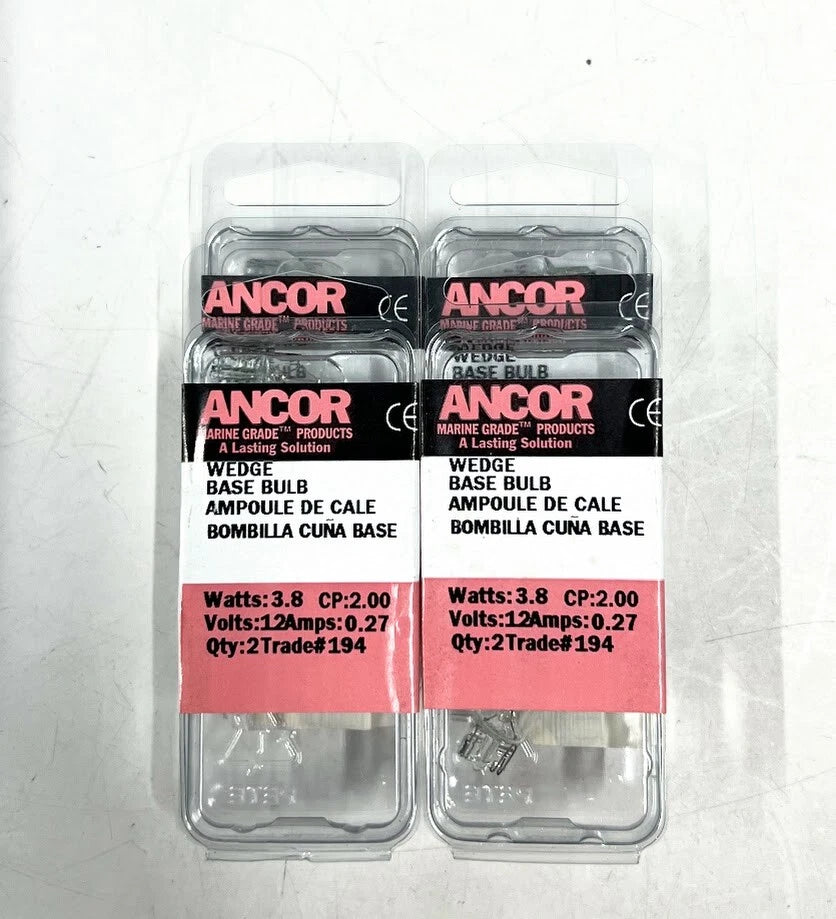 Ancor 520194, Wedge Base Bulb, 12-volt, 3.8-w, 2 Each Pack, 4 Packs