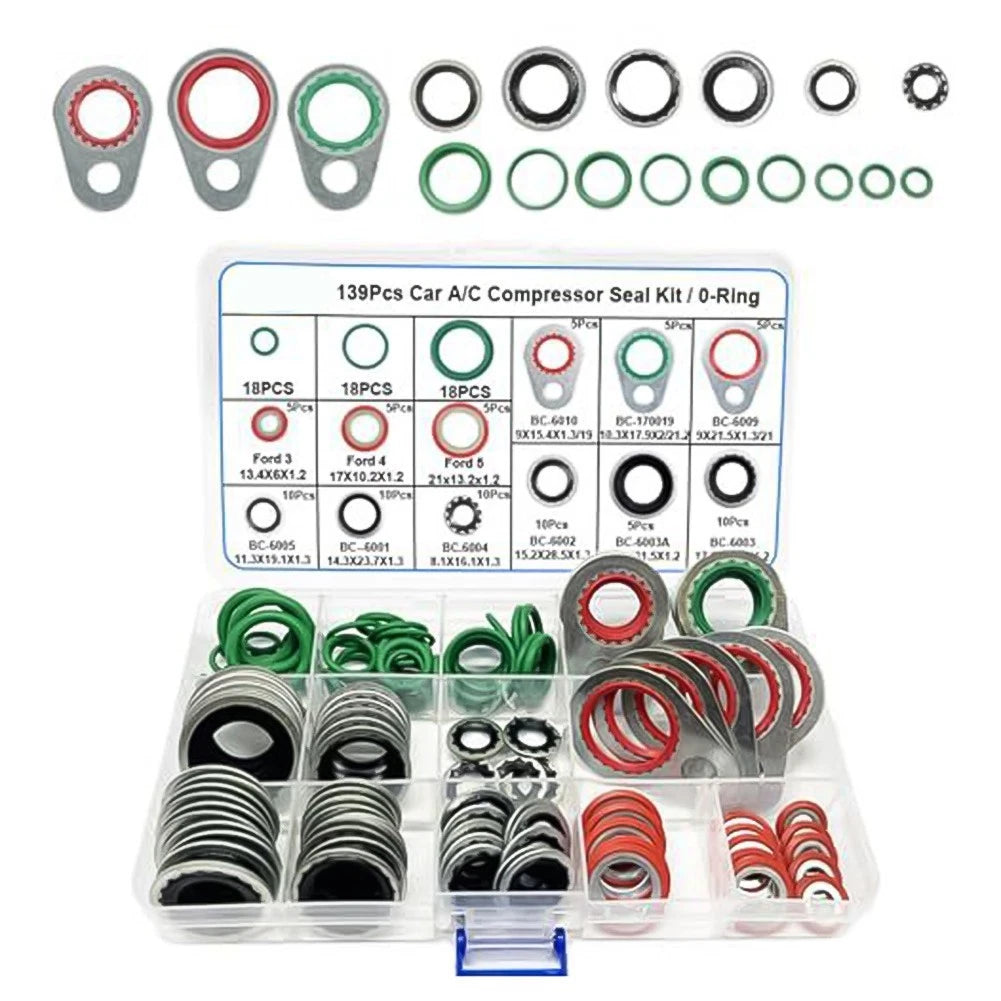 139 Piece A/c O Ring Kit Rubber Gasket Spacers For Vehicle Air Con