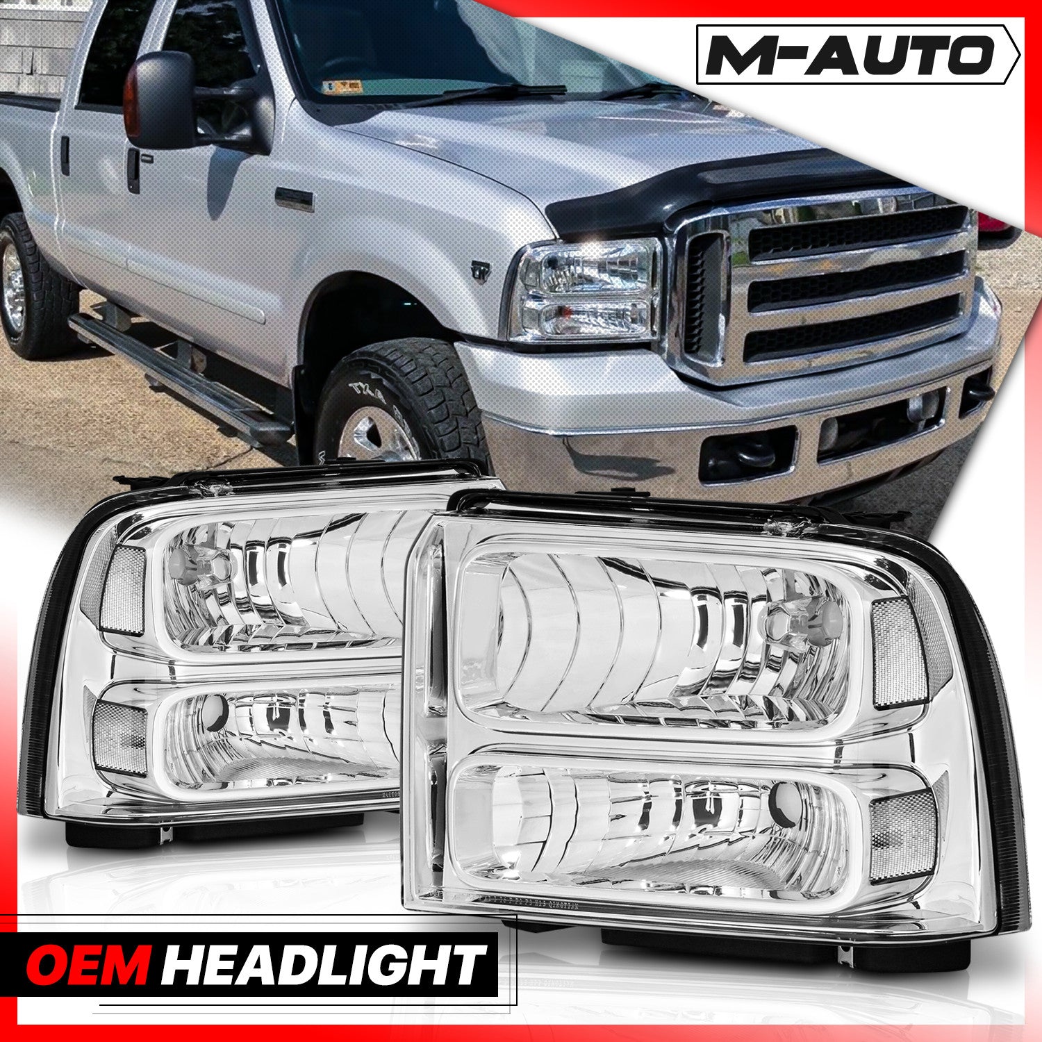 L+R Chrome Clear Corner Headlight Lamp for 2005-2007 Fo