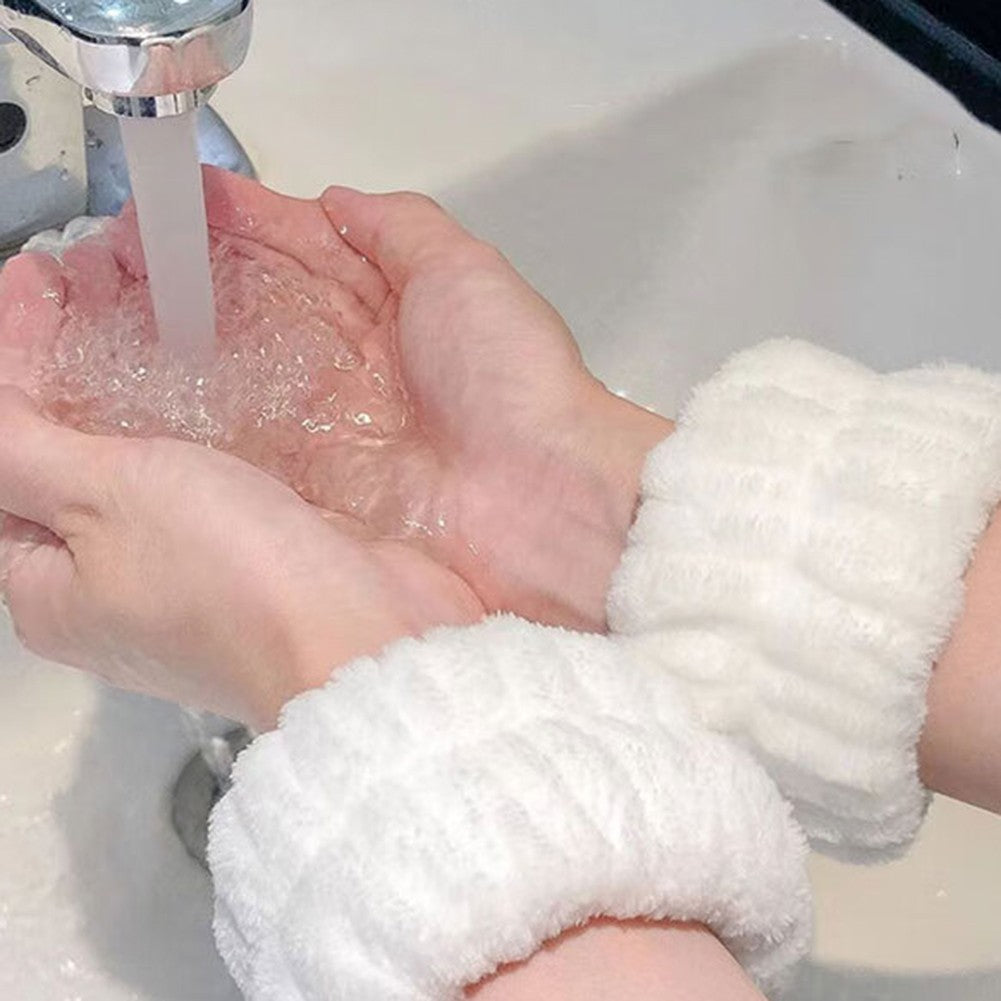Coral Fleece Face Wash Headband with Wrist Strap