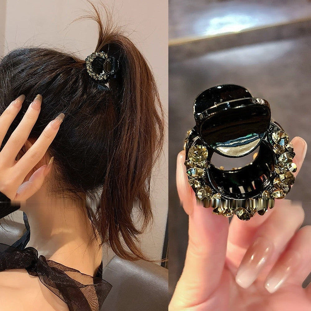 Black Hair Claw Clip with Rhinestones