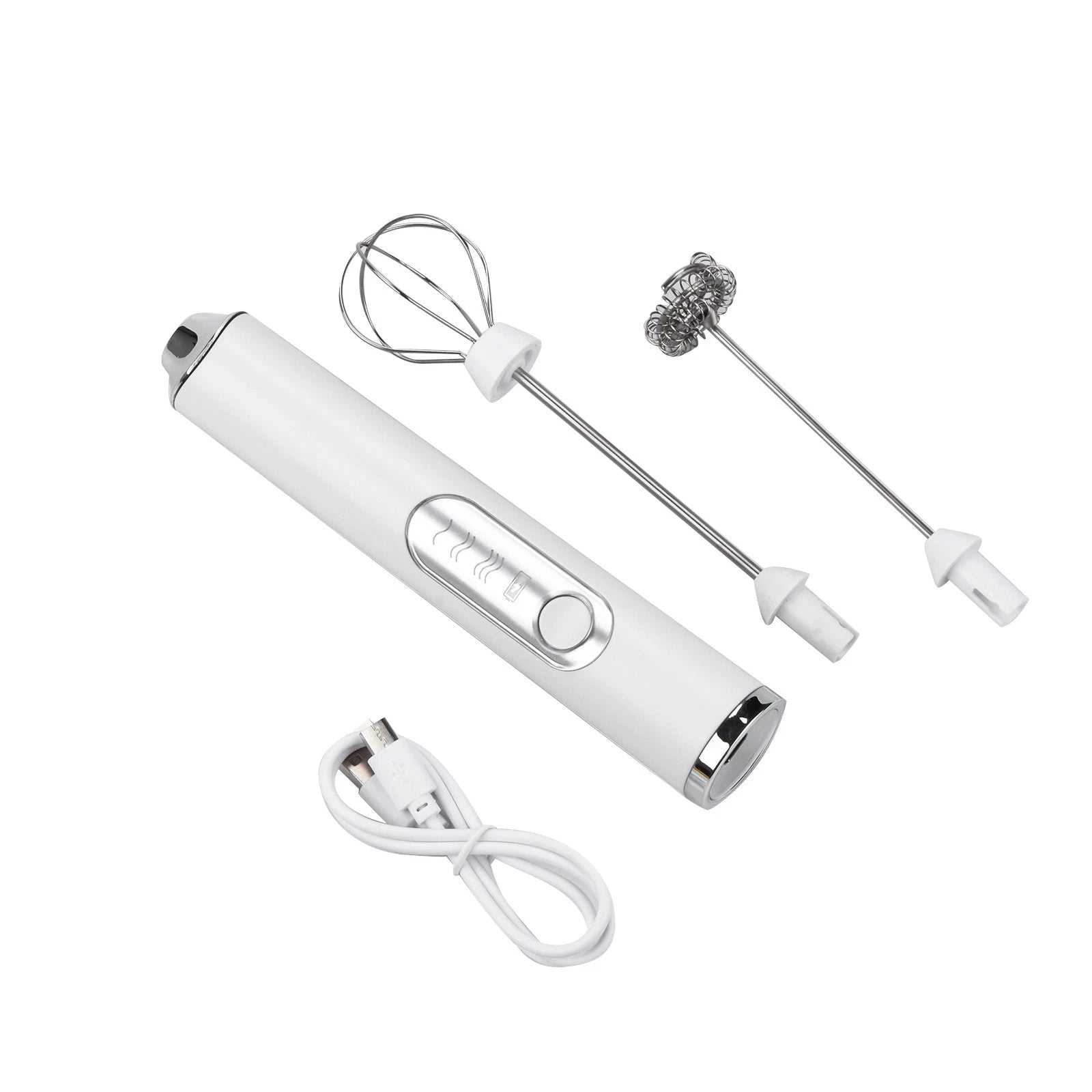 White Mini Electric Foamer Milk Frother Egg Beater Stirrer Whisk