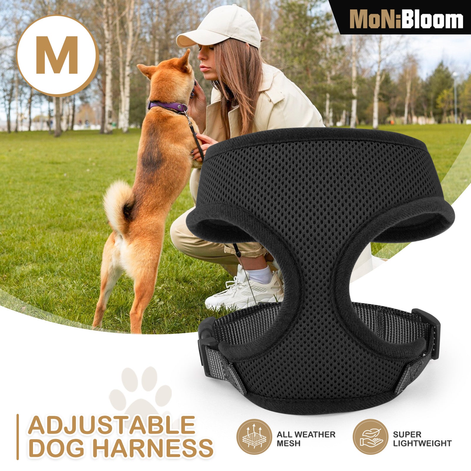 Reflective Black Dog Harness Vest