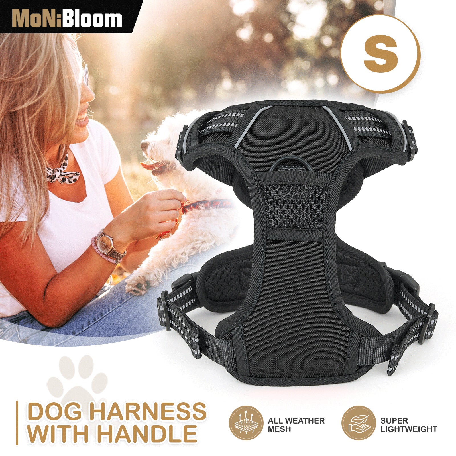 Black Reflective Dog Harness with Padded Handle
