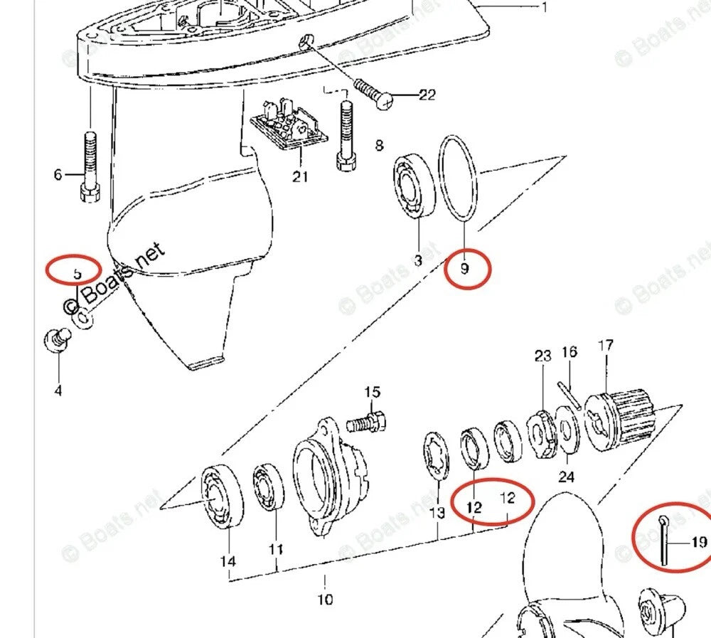 Lower Unit Oil Seal Kit for Suzuki 2-Stroke 4/5HP Models