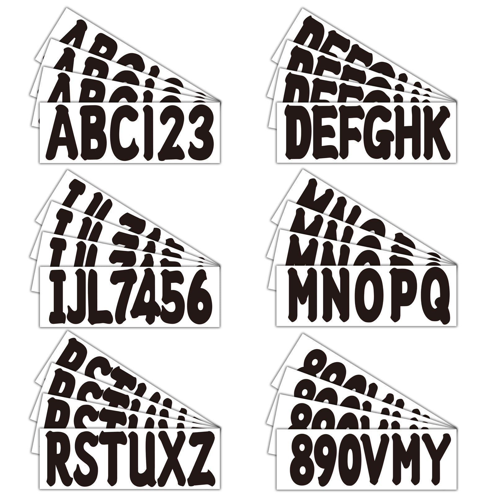 Boat Registration Identification Number Sticker Decals 4Sets of A-Z & 0-9 BlackO